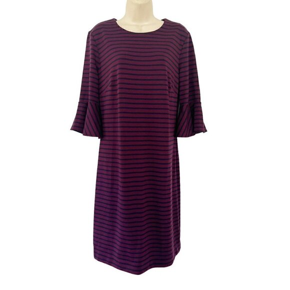 Banana Republic Dresses & Skirts - Banana Republic Woman's Sz 12 Burgundy & Blue Stripe Knit Bell Sleeve Dress NWT
